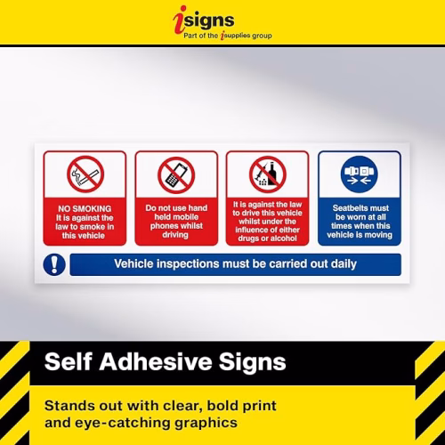 Vehicle sticker - no smoking, mobile phone, drink/drugs - wear seatbelt