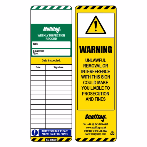 Scafftag weekly inspection insert