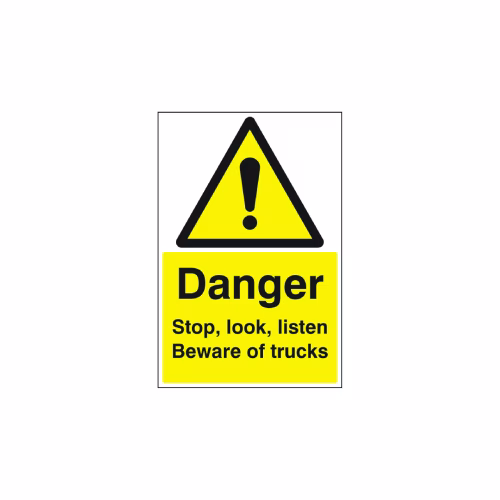 Danger stop, look, listen beware of trucks floor graphic 400x600mm (external grade)