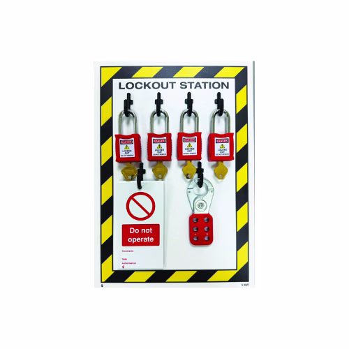 Custom Branded Lockout Station, 4 Lock Capacity, Includes Contents (4xpadlocks, pk of 10 tags, 1x25mm hasp)