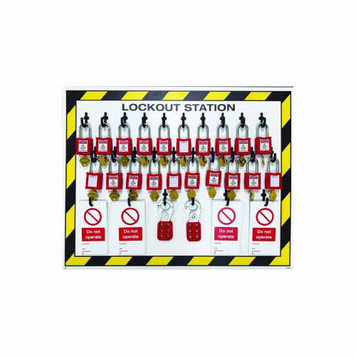 Custom Branded Lockout Station, 20 Lock Capacity, Includes Contents (20xpadlocks, 8x pk of 10 tags, 2x25mm hasp)