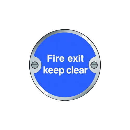 Fire exit keep clear 76mm dia stainless steel pre-drilled c/w fixings