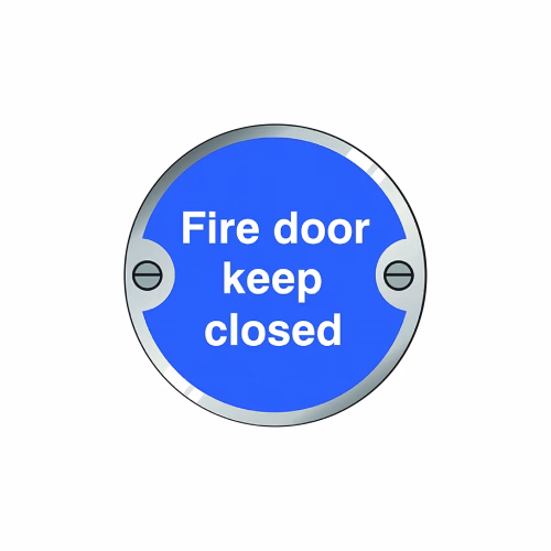 Fire door keep closed 76mm dia stainless steel pre-drilled c/w fixings